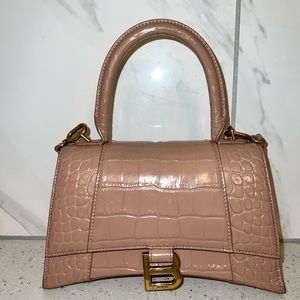 COPY - Balenciaga hourglass crocodile embossed bag in beige